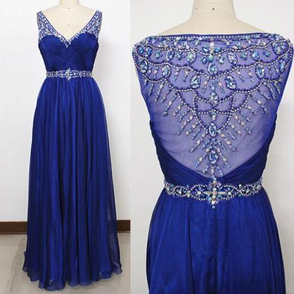 Charming Women Beaded Formal Dresses Royal Blue..