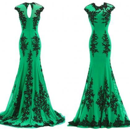 Charming Mermaid Formal Dresses Green Lace..