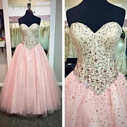 Sparkly Pink Prom Dresses Long Tulle Beaded..