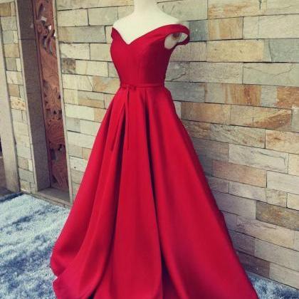 Brilliant Satin Red A Line Prom Gowns, Red Prom..