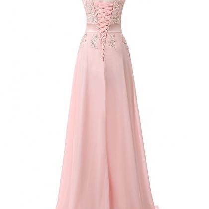 Sexy Beaded Pink Chiffon Formal Dresses,long..
