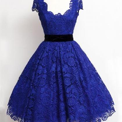 Royal Blue Lace Homecoming Dresses,short Prom..