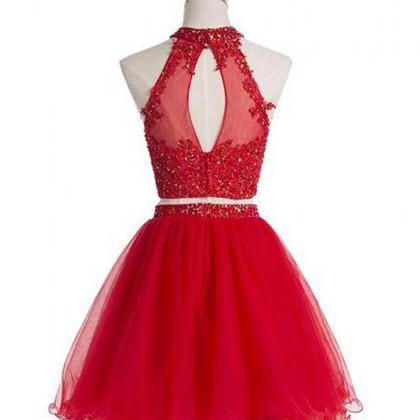 Sparkly Two Piece Red Homecoming Dresses,short..