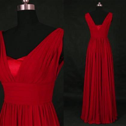 Red A Line Chiffon Prom Gowns,red Prom Dresses..