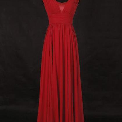 Red A Line Chiffon Prom Gowns,red Prom Dresses..