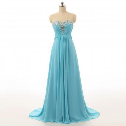 Long Light Blue Chiffon Prom Dress, Evening Dress..