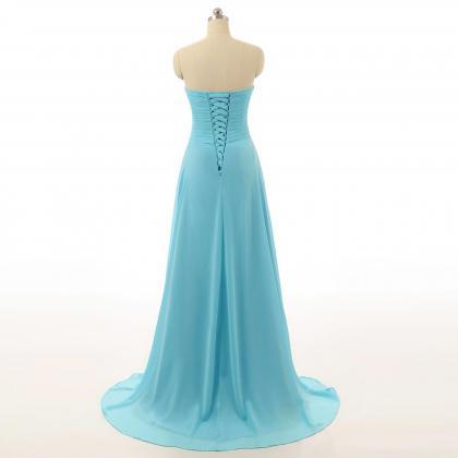 Long Light Blue Chiffon Prom Dress, Evening Dress..
