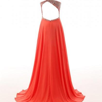Sexy One Shoulder Coral Chiffon Backless Prom..