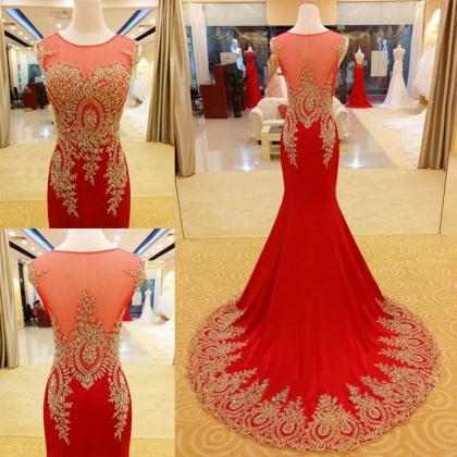 Lace Applique Red Mermaid Formal Dresses Featuring..
