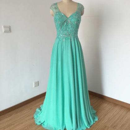 Turquoise Floor Length Chiffon Prom Dresses..