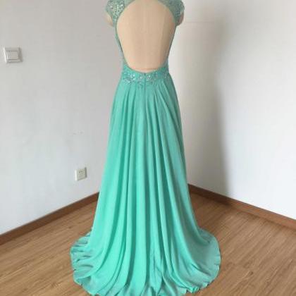 Turquoise Floor Length Chiffon Prom Dresses..
