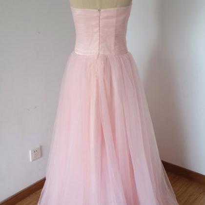 Long Pink Tulle Prom Dresses Featuring Sweetheart..