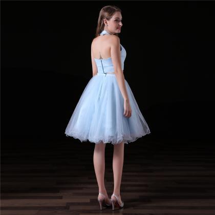 Two Piece Light Blue Homecoming Dresses With Satin..