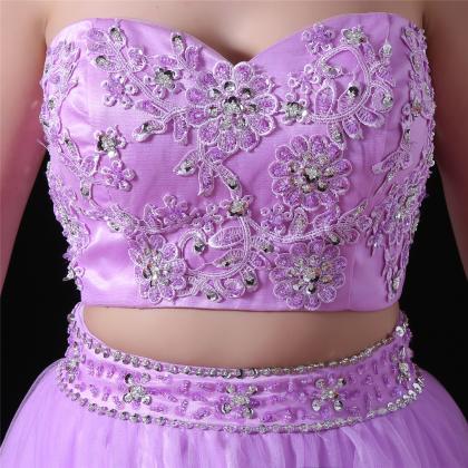 Sexy Long Two Piece Prom Dresses Featuring Lace..