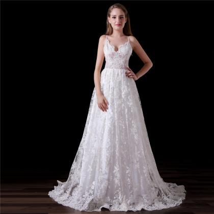 2018 Vintage Lace A Line Wedding Dresses With..
