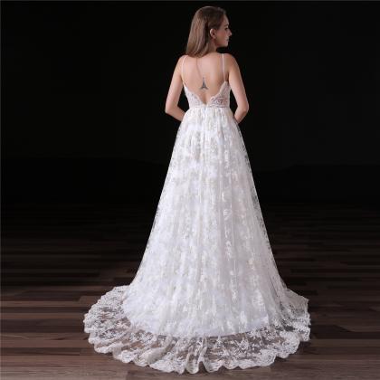 2018 Vintage Lace A Line Wedding Dresses With..