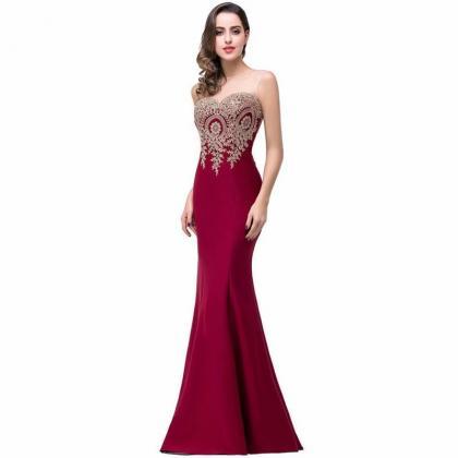 2019 Prom Dresses Lace Applique Burgundy Prom..