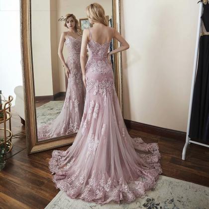 Blush Pink Prom Dresses Applique Sp..