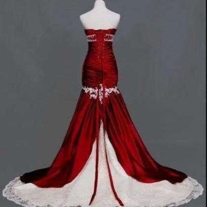 Red Mermaid Wedding Dresses Lace Ta..