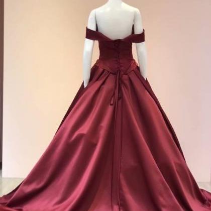 Sexy Burgundy Prom Dresses 2019 Satin Off The..