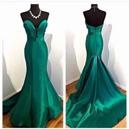 Sexy Dark Green Prom Dresses 2019 Satin Mermaid..