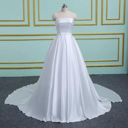 Satin Strapless Wedding Dresses Ball Gown Bridal..
