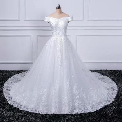 Off-shoulder Wedding Dresses Lace Applique Cheapl..