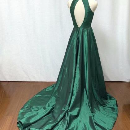 2019 Dark Green Backless Evening Dresses A Line..