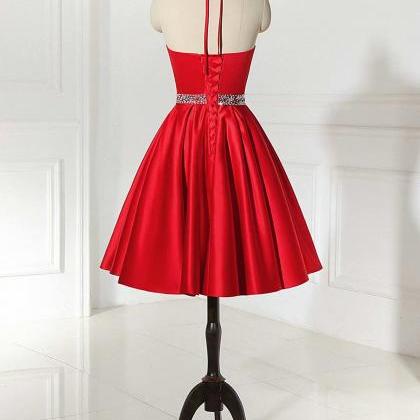 Fashion Red Short Homecoming Dress Halter Neck..