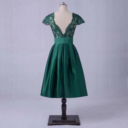 Dark Green Lace Short Prom Dress , Graduation..