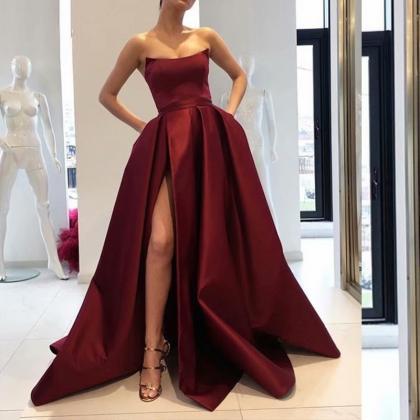 2019 Simple Burgundy A-line Prom Dresses, Prom..