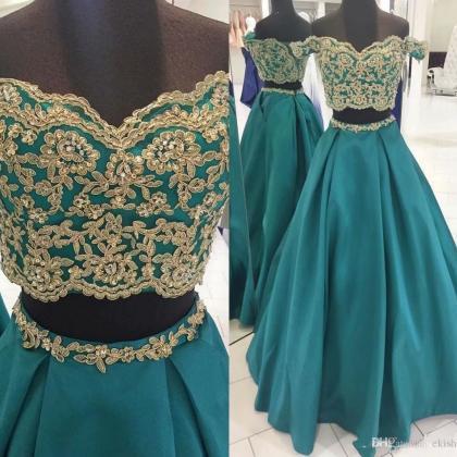 Prom Gowns Teal Green Two Piece Prom Dresses, Prom..