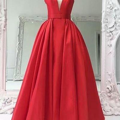 Formal Dress Red Satin Prom Dresses, Prom..
