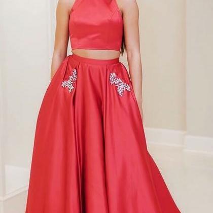 Red Evening Dress Two Piece Prom Dresses With..