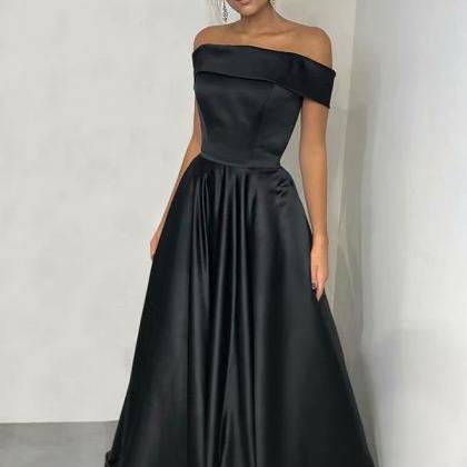 2019 Black Boat Neck A-line Prom Dresses, Prom..