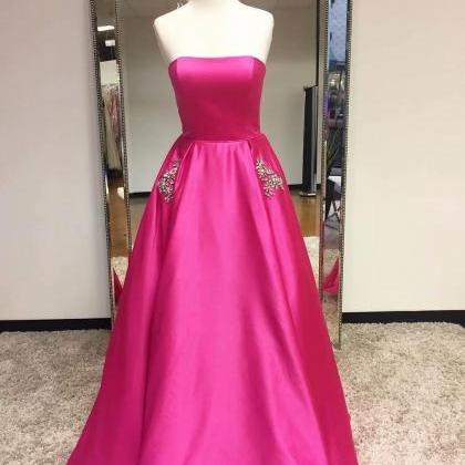 Fashion Fuschia A-line Prom Dresses With Pockets,..