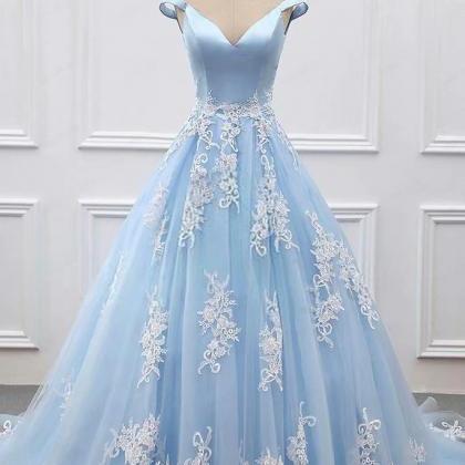 Light Blue Women Ball Gown Prom Dresses, Prom..