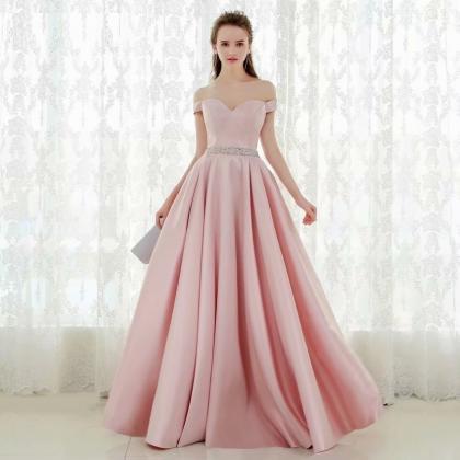 Pink Party Dress Off Shoulder A-line Prom Dresses,..