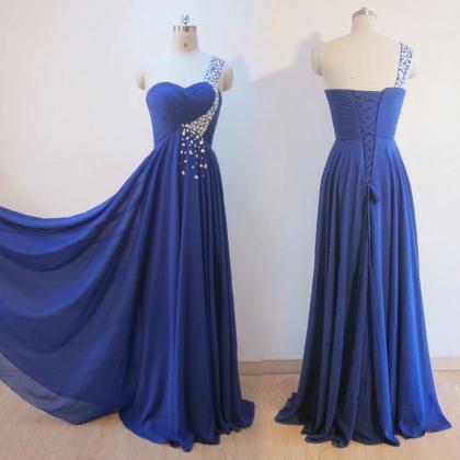Royal Blue Evening Dress One Shoulder A-line Prom..
