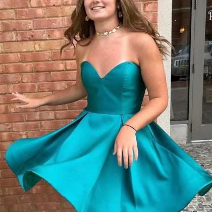 Turquoise Short Evening Formal Gowns Satin..