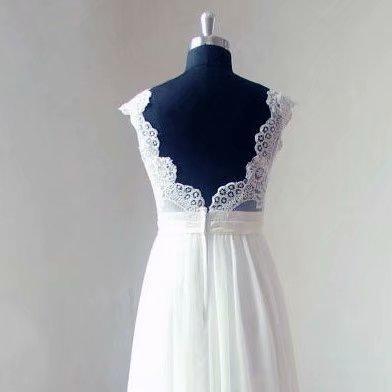 Fashion White V Neck Wedding Dress, Strapless..