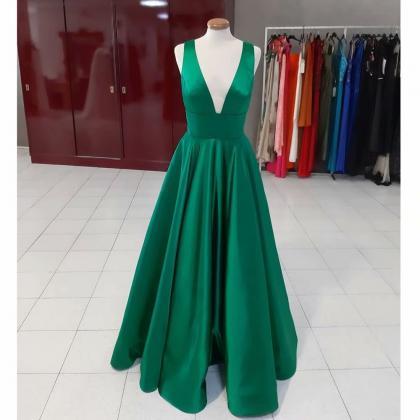 Long Elegant Party Dress Green V Neck Prom Dress,..