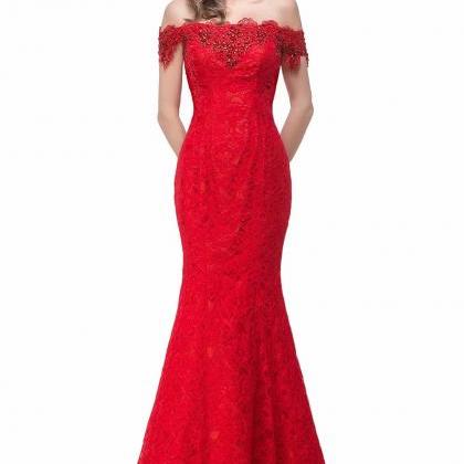 Luxury Fashion Prom Dress Red Lace Formal Gown..