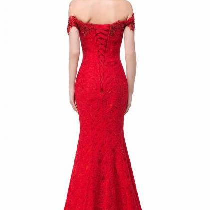 Luxury Fashion Prom Dress Red Lace Formal Gown..