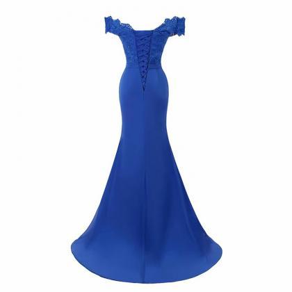 Lace Applique Prom Dresses 2019 V Neck Royal Blue..