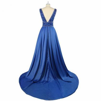 Elegant V Neck Long Prom Dresses 2019 Beading..