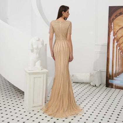 Sexy Champagne Evening Dresses Sequined V-neck..