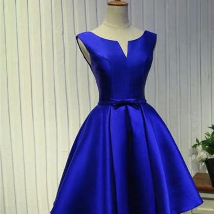 Royal Blue Satin Prom Dresses 2019 V Neck Lace-up..
