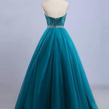Sleeveless Sequin Tulle A Line Long Prom Dress,..