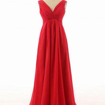 2019 Custom Made Chiffon Prom Dress,v Neck Red..